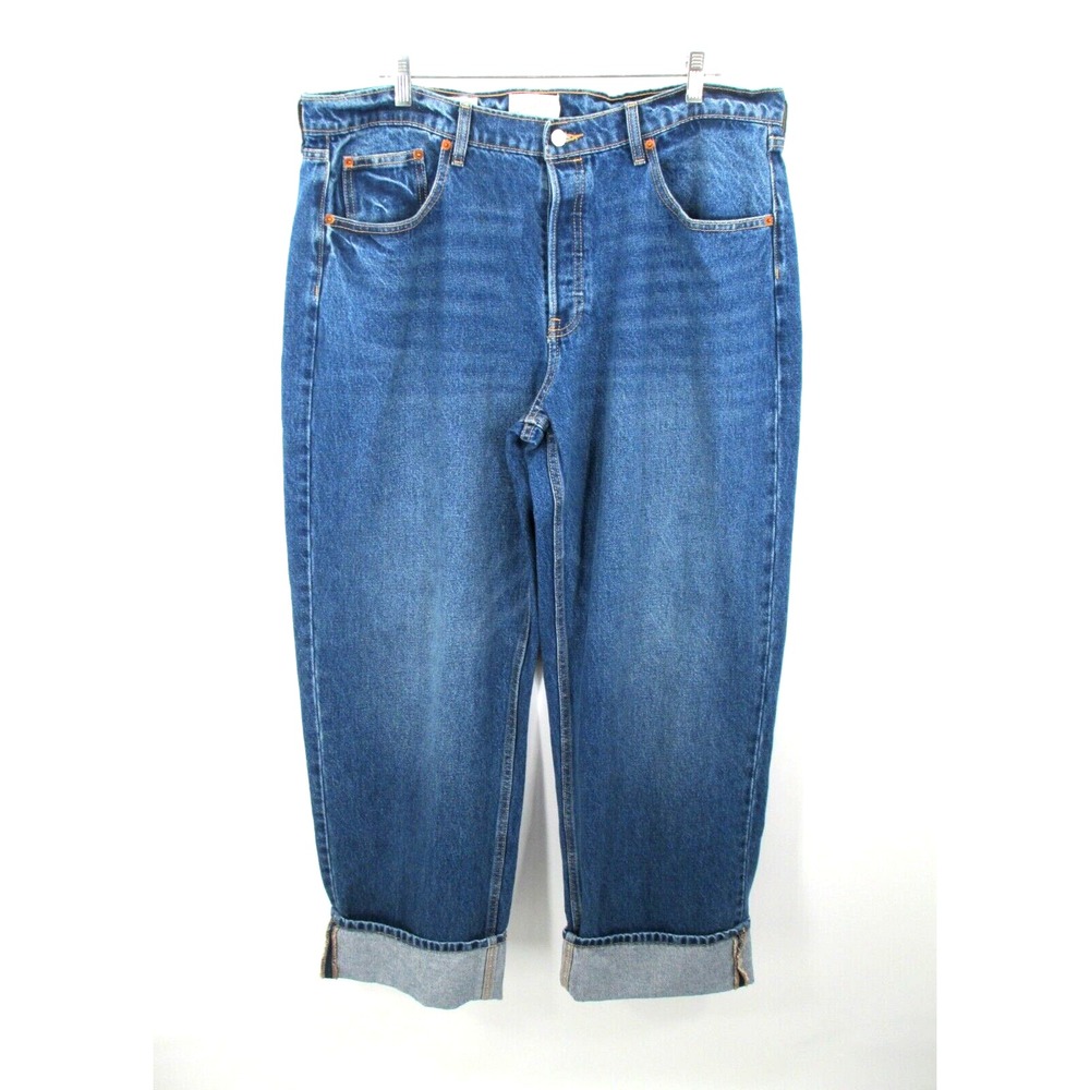 NWOT UNIVERSAL THREAD Mid Rise 90's Baggy Jeans Women 16R Blue Denim Cuffed